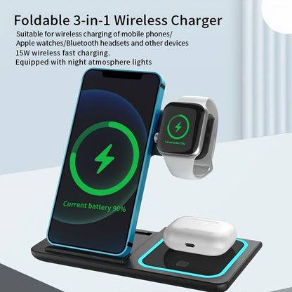 3 In 1 Fast Charging Station; Folding Wireless Charger Stand For IPhone 14; 13; 12; 11/Pro/Max/Mini/Plus; X; XR; XS/Max; SE; 8/Plus; Apple Watch 1-8; Airpods 3/2/Pro New Era Fashion LLc
