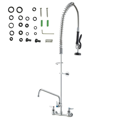 Wall-Mounted Kitchen Faucet, 47" Tall, 8" Apart, with 12" Rotating Spout and Pre-Rinse Spray, Brass Build, Pull-Down Feature for Multi-Compartment Sinks New Era Fashion LLc