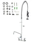 Wall-Mounted Kitchen Faucet, 47" Tall, 8" Apart, with 12" Rotating Spout and Pre-Rinse Spray, Brass Build, Pull-Down Feature for Multi-Compartment Sinks New Era Fashion LLc