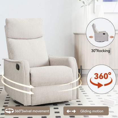 Heat Massage Manual Recliner Chair with Rocker and Swivel in Fabric for Living Room, Beige New Era Fashion LLc
