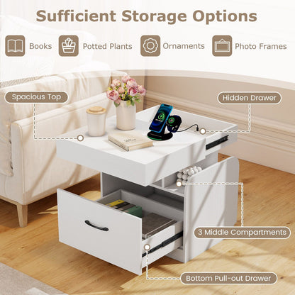Nightstand with Charging Station Modern Bedside Table for Living Room Bedroom Office New Era Fashion LLc