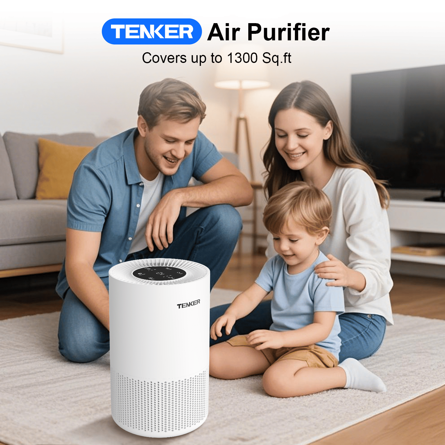 TENKER AP-6980 Air Purifier White US 1300ft² Large Rooms H13 Heap 3-Stage Filtration 3 Speeds 3 Timer w/Light Air Cleaner Machine New Era Fashion LLc
