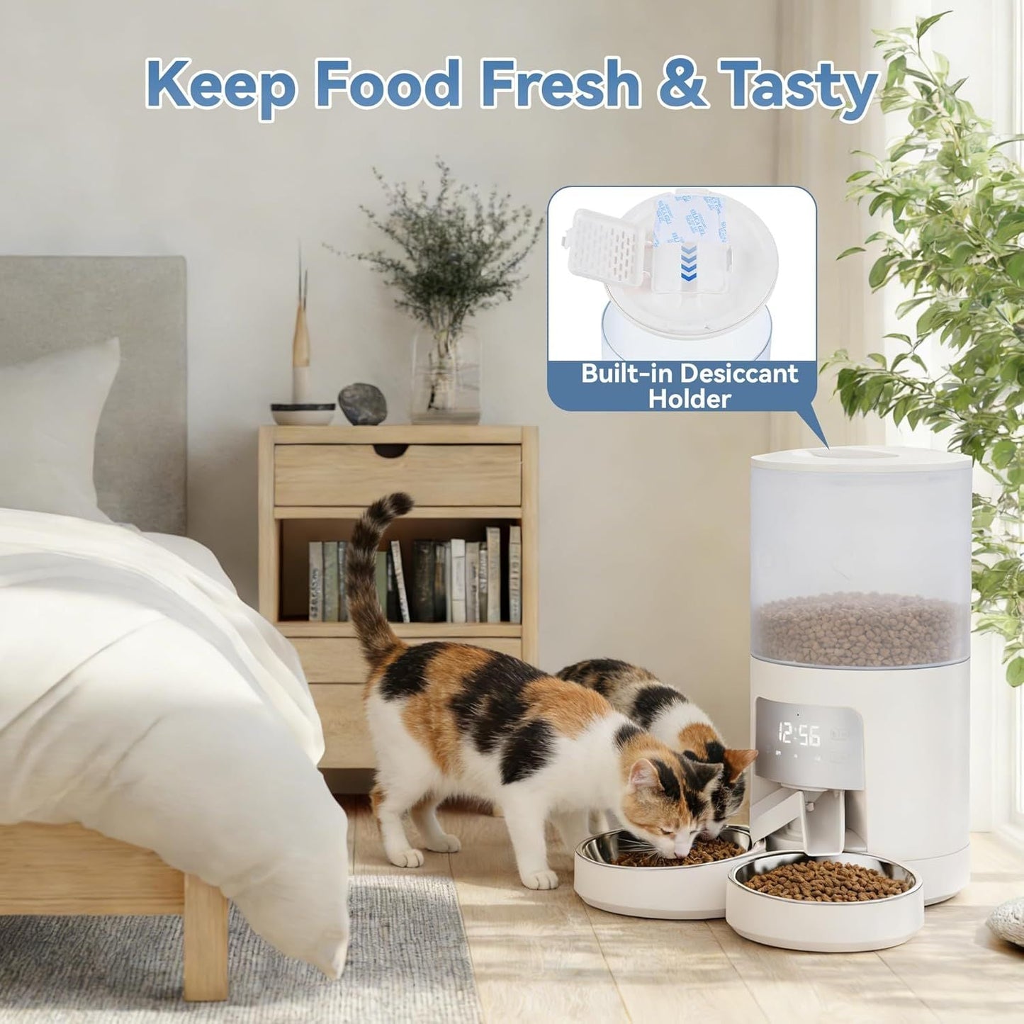 6L Automatic Cat Feeder for 2 Cats, Timed Cat Food Dispenser with 2 Stainless Bowls, 10s Voice Recorder, Dual Power Supply, 6 Meals 50 Portions Per Day, Dual Pet Feeder for Cat and Dog New Era Fashion LLc