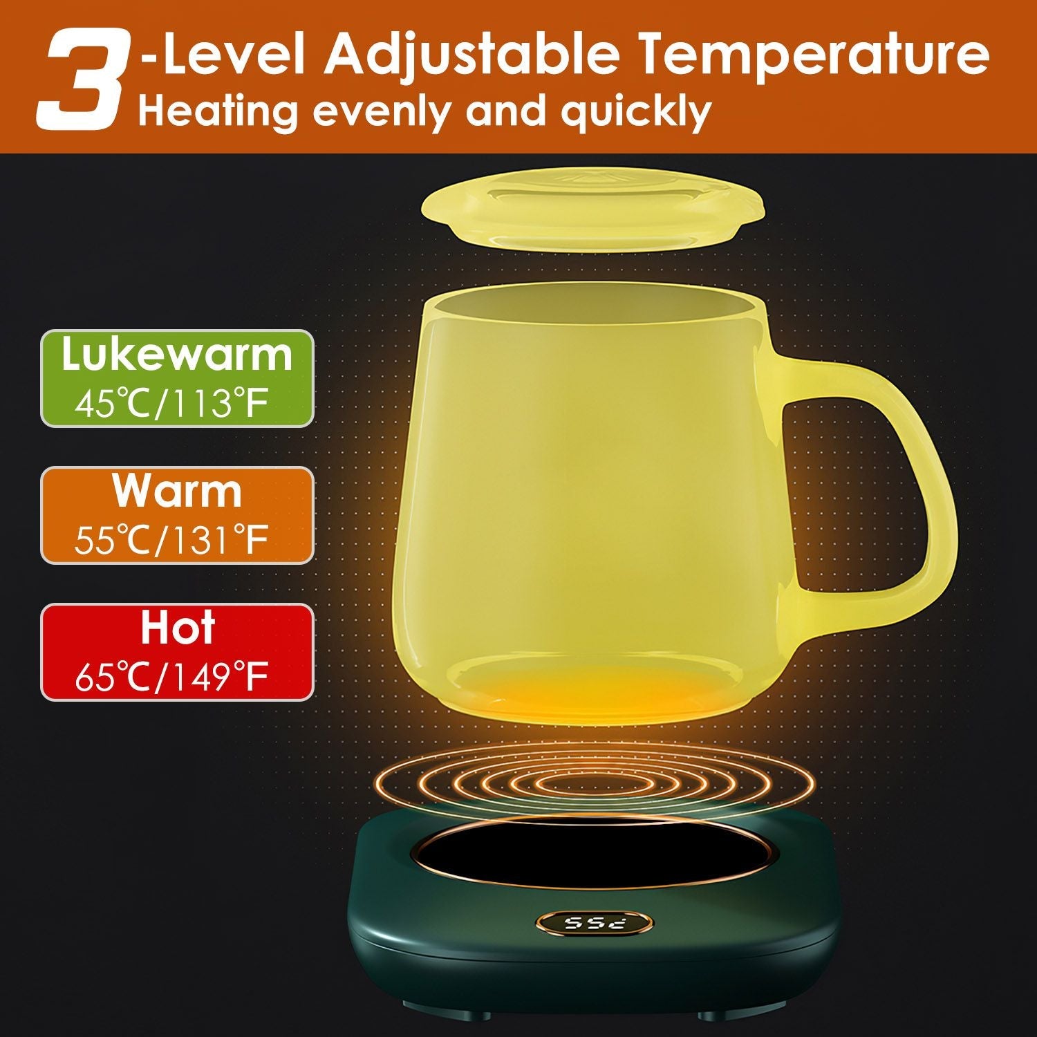 Electric Coffee Mug Warmer for Desk Auto Shut off USB Tea Milk Beverage Cup Heater Heating Plate for Office Home 3 Temperature Setting New Era Fashion LLc