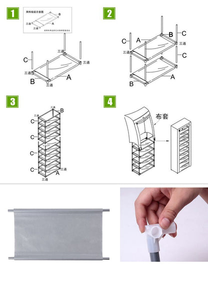 Room-saving 10-Layers 9 Lattices Non-woven Fabric Shoe Rack Black New Era Fashion LLc