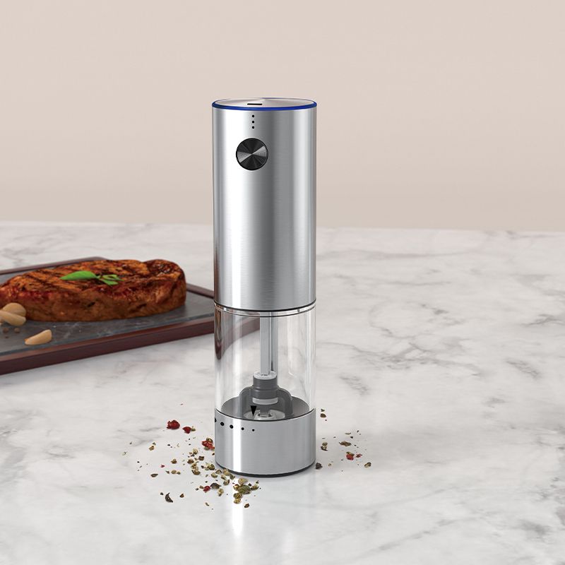 Electric Salt or Pepper Grinder , Stainless Steel with LED Light, Type-C Rechargeable, Ceramic Adjustable Coarseness, 95ml Large Capacity Visible Window, Patented Light Pipe Washable Design for Kitche New Era Fashion LLc