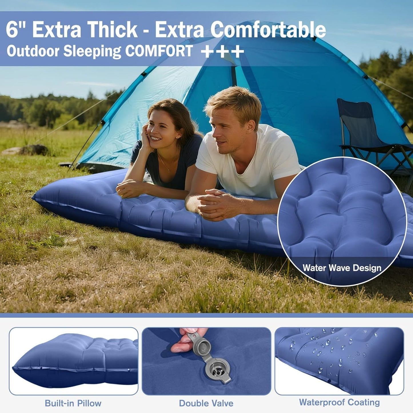 Camping Sleeping Pad, Ultralight Camping Mat with Pillow Built-in Foot Pump, 4" Thick Inflatable Sleeping Mat Compact for Backpacking, Hiking, Car Traveling, Camp Tent New Era Fashion LLc