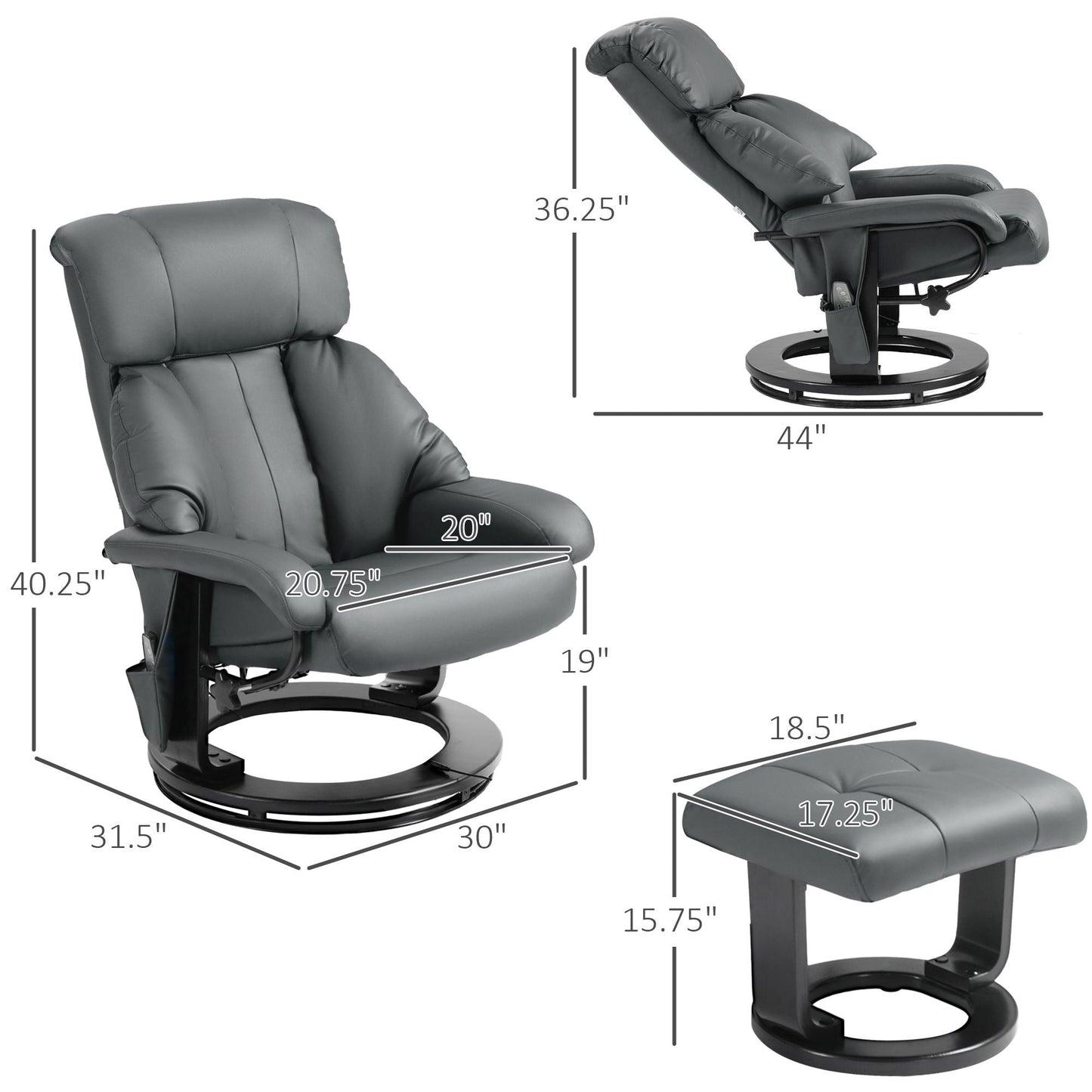 Faux Leather Swivel Massage Recliner with Ottoman, Remote, Side Pocket for Relaxation | Living Room Essentials New Era Fashion LLc