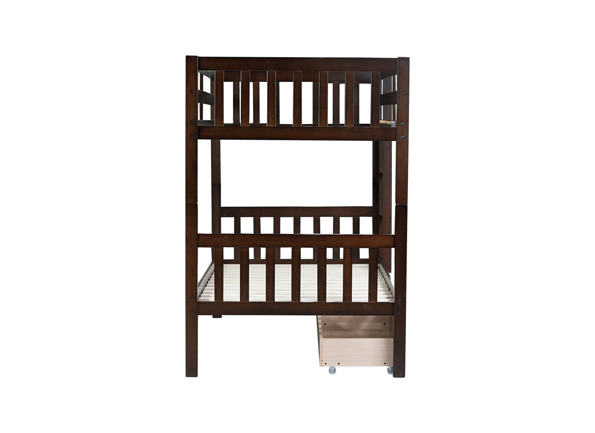 Twin Over Twin Rubber Wood Bunk Bed with 2 Drawers, Convertible into 2 Twin Beds, Twin Size Bunk Bed with Ladder and Safety Guardrails New Era Fashion LLc
