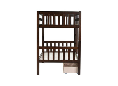Twin Over Twin Rubber Wood Bunk Bed with 2 Drawers, Convertible into 2 Twin Beds, Twin Size Bunk Bed with Ladder and Safety Guardrails New Era Fashion LLc