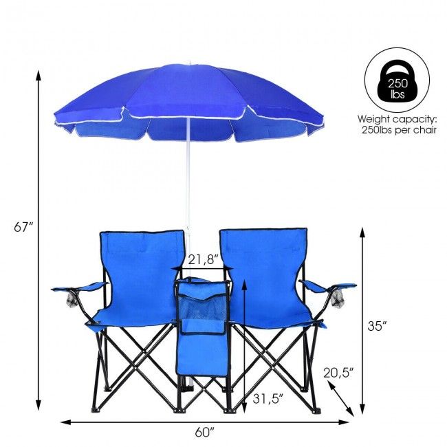 Portable Folding Picnic Double Chair With Umbrella New Era Fashion LLc