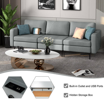 Convertible Sofa Couch with Magazine Pockets 3-Seat with 2 USB Port New Era Fashion LLc