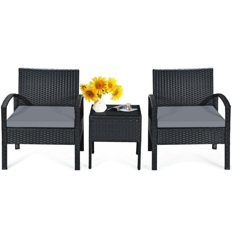 3 Pieces Outdoor Rattan Patio Conversation Set with Seat Cushions New Era Fashion LLc