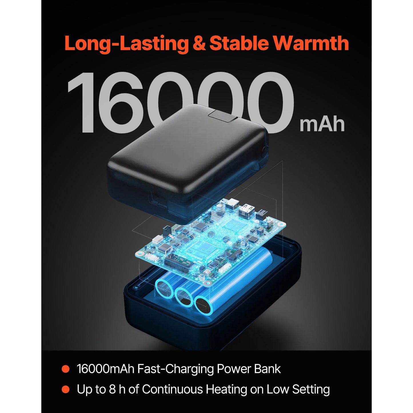 Heated Jacket Hoodie for Men Women, Heated Sweatshirt Unisex Full-Zip with 7.4V 16000mAh Power Bank Pack, 5 Heating Zones, 3 Temp Levels, 4-8H Warmth, for Winter Outdoor Camping, Black, XL Size New Era Fashion LLc