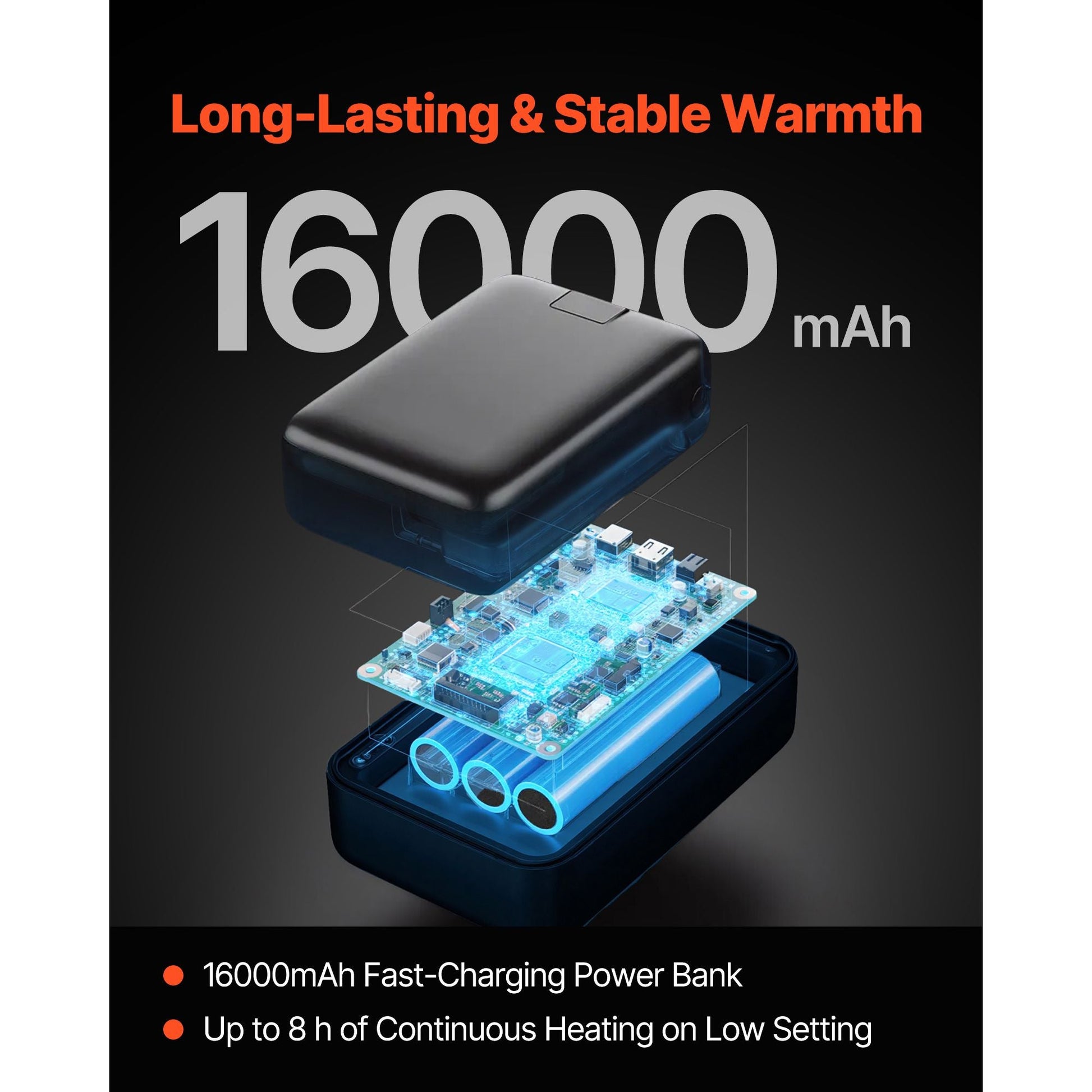 Heated Jacket Hoodie for Men Women, Heated Sweatshirt Unisex Full-Zip with 7.4V 16000mAh Power Bank Pack, 5 Heating Zones, 3 Temp Levels, 4-8H Warmth, for Winter Outdoor Camping, Black, XL Size New Era Fashion LLc