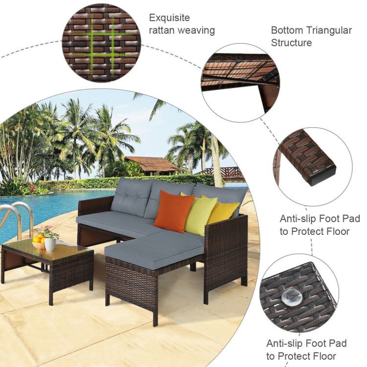 3 Pieces Outdoor Patio Corner Rattan Sofa Set New Era Fashion LLc