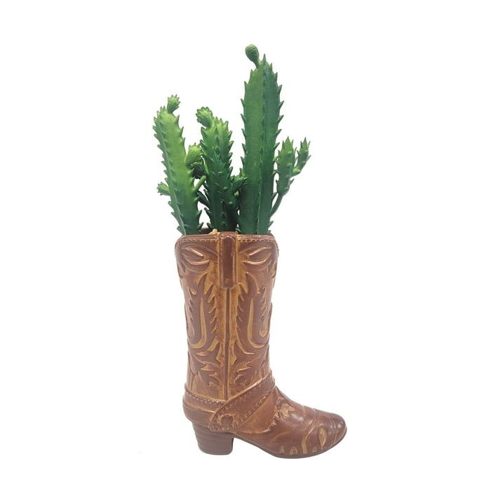(4 pack) 7.25" Artificial Cactus Succulent in Brown Ceramic Cowboy Boot Planter New Era Fashion LLc