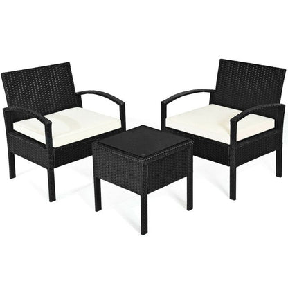 3 Pieces Outdoor Rattan Patio Conversation Set with Seat Cushions New Era Fashion LLc