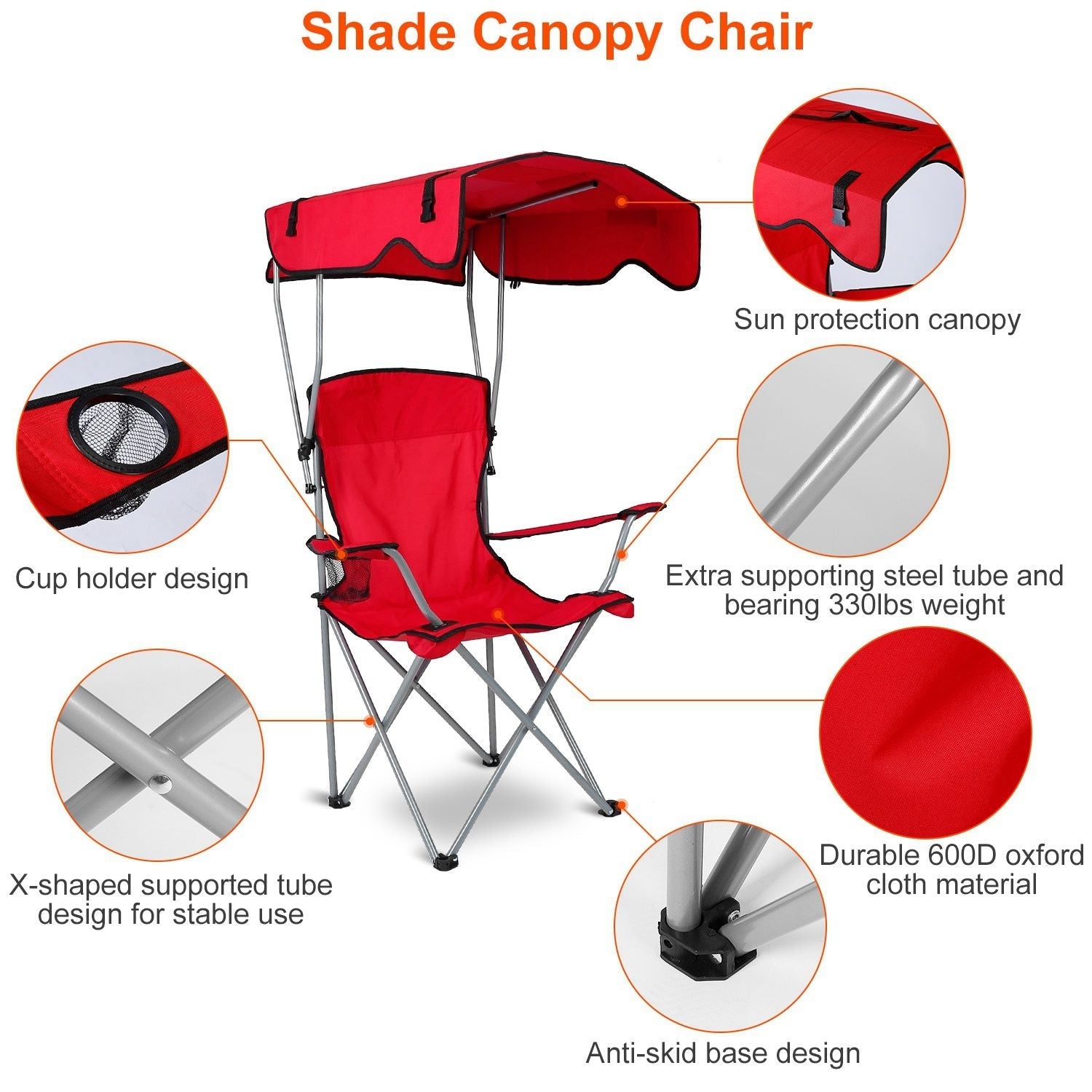 Foldable Beach Canopy Chair Sun Protection Camping Lawn Canopy Chair 330LBS Load Folding Seat New Era Fashion LLc