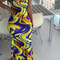 Abstract Ripple Print Dress, Sexy U Neck Sleeveless Bodycon Maxi Dress, Women's Clothing New Era Fashion LLc