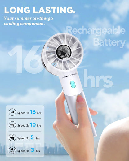 Handheld Fan, Mini Small Portable Turbo Fan, Rechargeable with 4 High Speeds Personal Fans, Max 16H Runtime, For Travel, Office, Outdoor - New Era Fashion LLc