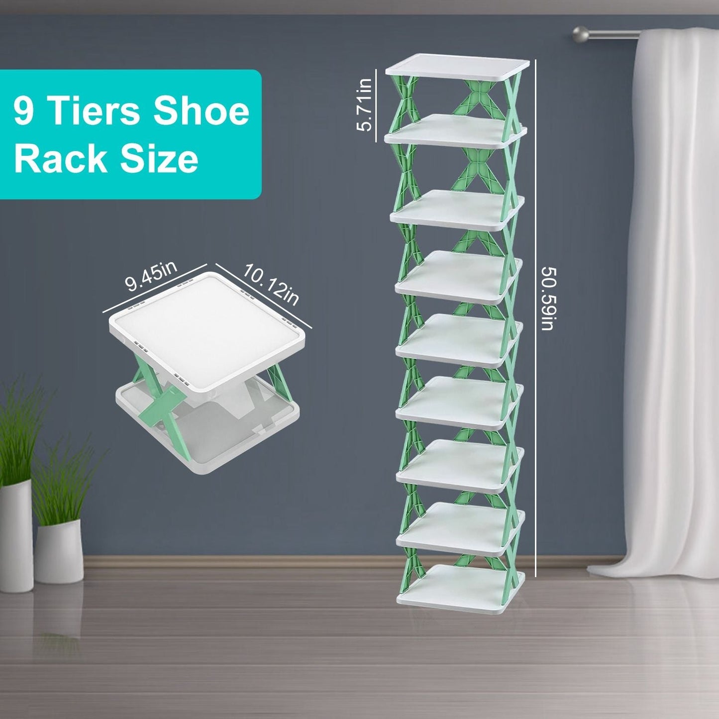 9Tier Narrow Entryway Shoe Rack Plastic Vertical Shoe Organizer Space Saving Free Standing Shoes Storage Shelf Closet Hallway New Era Fashion LLc