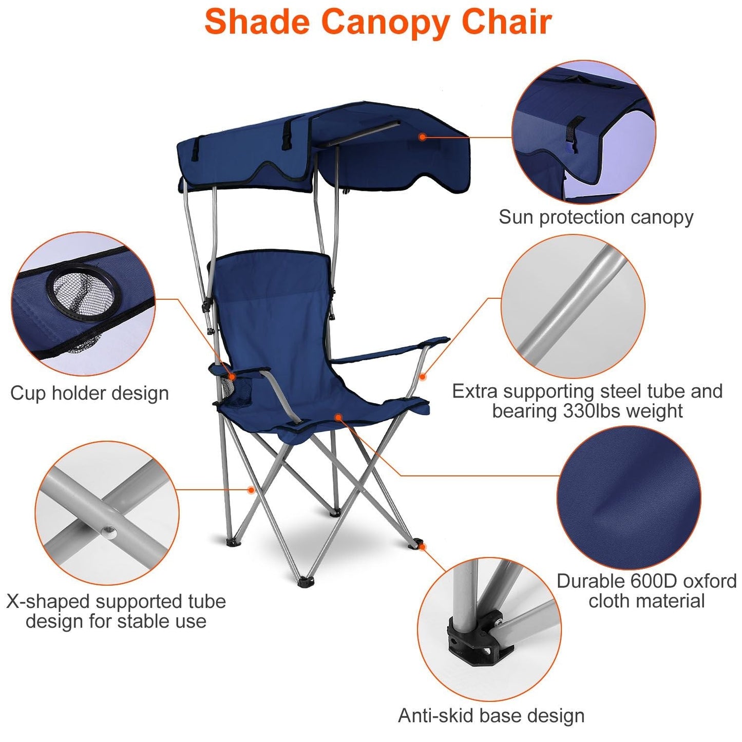 Foldable Beach Canopy Chair Sun Protection Camping Lawn Canopy Chair 330LBS Load Folding Seat New Era Fashion LLc
