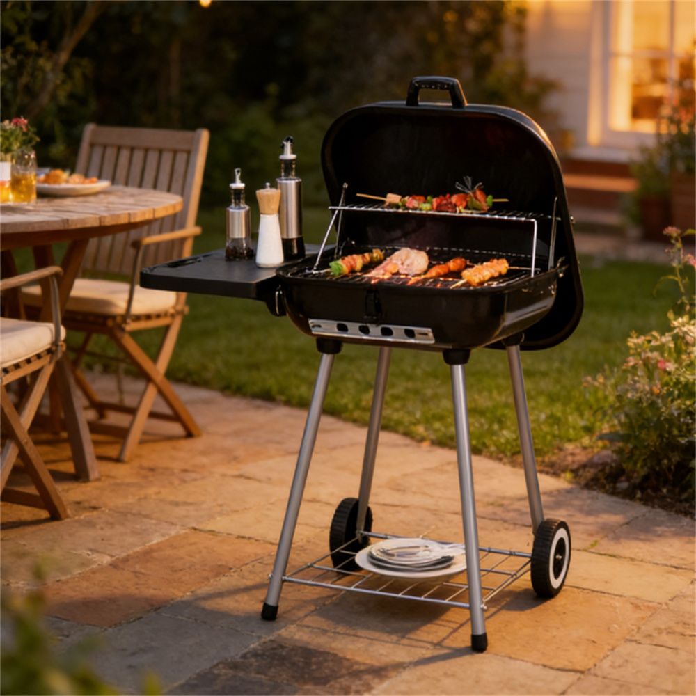 Charcoal barbecue grill, backyard picnic cookware, black New Era Fashion LLc