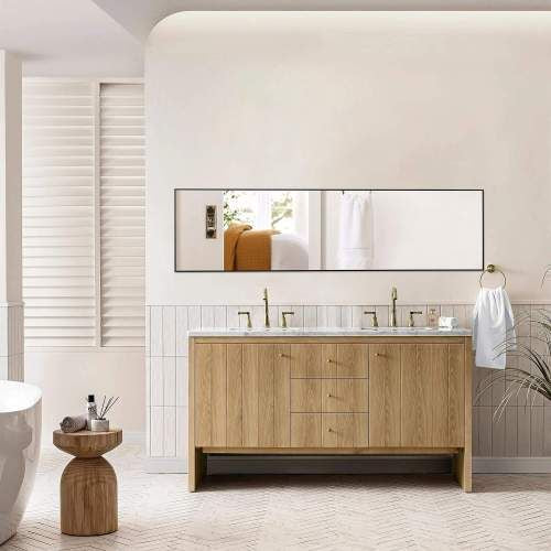 Floor Standing Mirror, Wall Mirror with Stand Aluminum Alloy Thin Frame,21''*64'',Black-rect New Era Fashion LLc