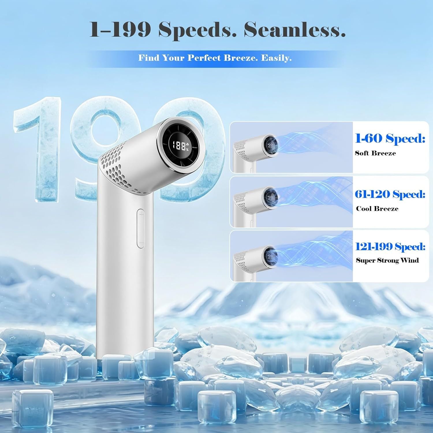 Portable Handheld Turbo Fan,3 IN 1 Rechargeable Mini Fans,Up to 12 Working Hours,1-199 Speed,Digital Display,for Outdoor,Travel,Beach,Office,2026 Summer Gifts for Women & Men New Era Fashion LLc