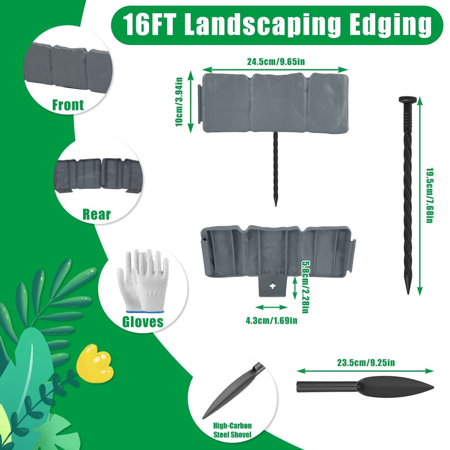 Flexible Cobblestone Landscape Edging, Weather Resistant PVC Garden Border Edging with Spikes & Shovel, Interlocking No Dig Lawn Edging for Yard Flower Bed Pathway New Era Fashion LLc