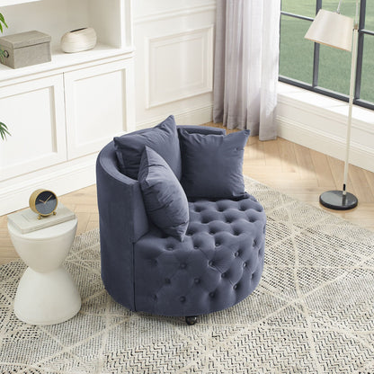 Velvet Upholstered Swivel Chair for Living Room, with Button Tufted Design and Movable Wheels, Including 3 Pillows New Era Fashion LLc