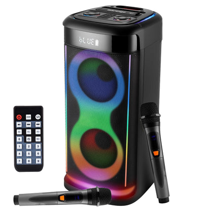 Portable Wireless Party Speaker with LED Light Wireless Mic Remote Control TWS Treble Bass Mic. Echo Music Accompany Mic. Priority Guitar In New Era Fashion LLc