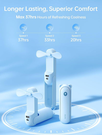 Handheld Fan with 4500 mAh Powerbank Max 37 Hours Runtime, Pocket Portable Battery Operated or USB Powered Folding Personal Fan, 3 Speeds, Gifts for Women Men Kids Gift for Festival New Era Fashion LLc