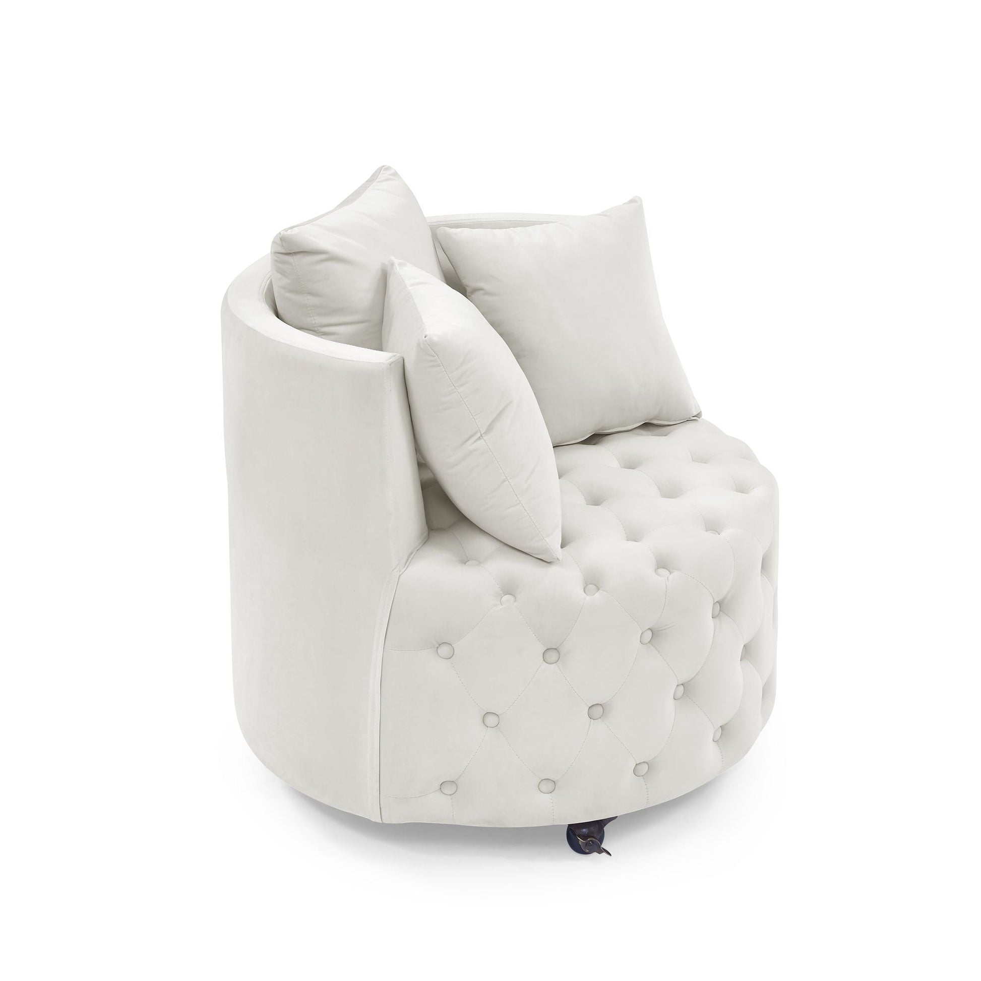 Velvet Upholstered Swivel Chair for Living Room, with Button Tufted Design and Movable Wheels, Including 3 Pillows New Era Fashion LLc