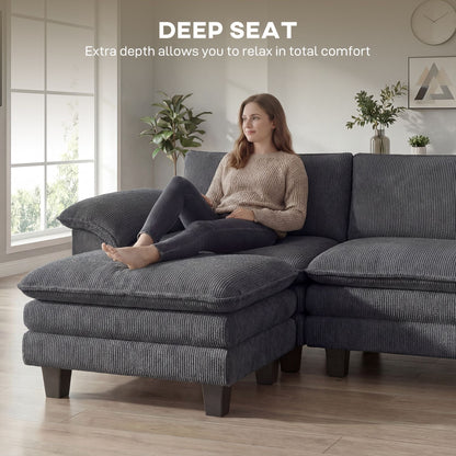 Sectional Sofa, L Shaped Couch with Deep Seat, Movable Ottoman and Pillow-top Armrests, Dark Gray New Era Fashion LLc