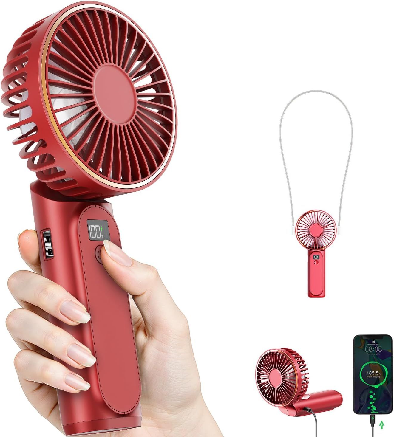 Portable Handheld Fan, Portable Fan Rechargeable, 4000mAh, 180° Adjustable, 6 Speed Wind, Display Electricity in Real Time, USB Rechargeable Foldable F an, Quiet Personal Fan as Power Bank New Era Fashion LLc
