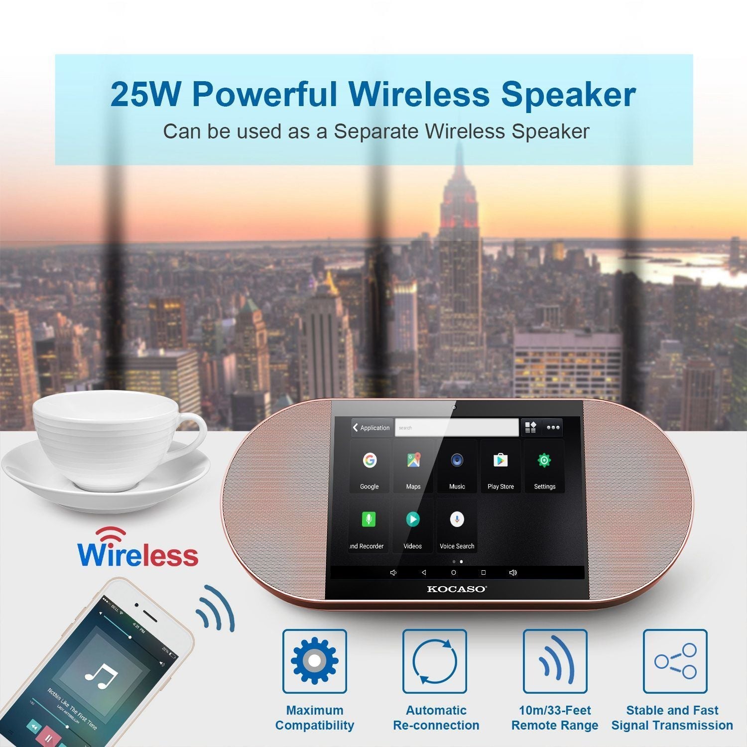 7in Touch Screen Android Tablet PC w/ 25W Wireless Speaker Quad Core Front Camera Micro USB New Era Fashion LLc