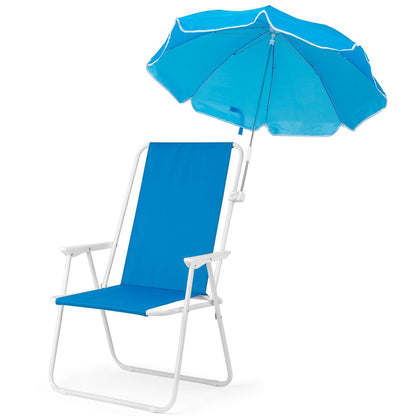 1 Pack Heavy Duty Steel Beach Chair with Umbrella, XL Size 15" Seat Height Royal Blue, Oxford Cloth with Support Bar, Single Position Adjustable, 120kg Load New Era Fashion LLc