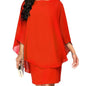 Plus Size Solid Round Neck 3/4 Sleeve Cape Midi Dress; Women's Plus Elegant Slight Stretch Cape Midi Dress New Era Fashion LLc