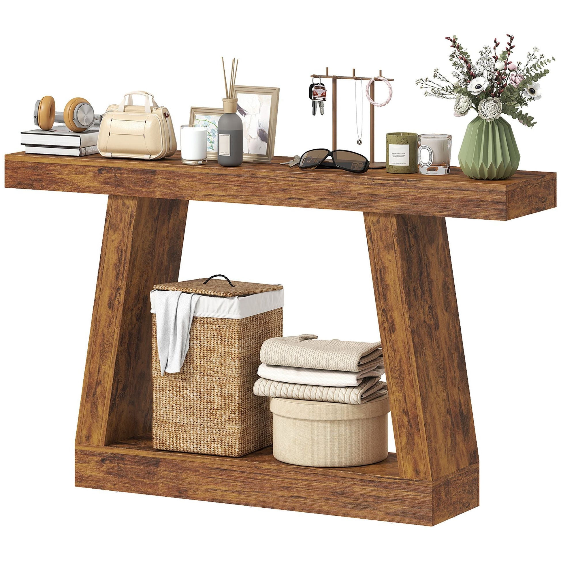 55" Farmhouse Console Table, 2-Tier Entryway Table with Storage for Hallway, Living Room, Behind Couch, Rustic Brown New Era Fashion LLc
