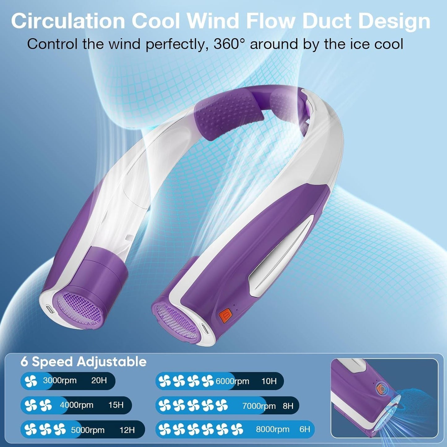 Neck Fan, 6 Speeds Adjustable Portable Personal Fan Rechargeable, Faster Cooling Wearable Fan, Ultra Quiet for Home, Office, Travel, Outdoor New Era Fashion LLc