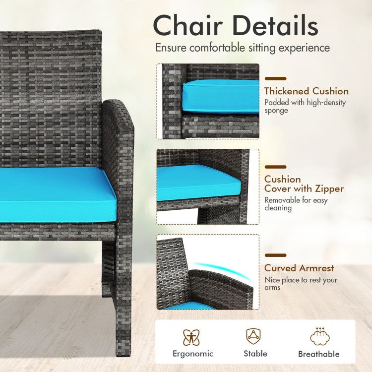 4 Pieces Patio Rattan Furniture Set with Glass Table and Loveseat New Era Fashion LLc