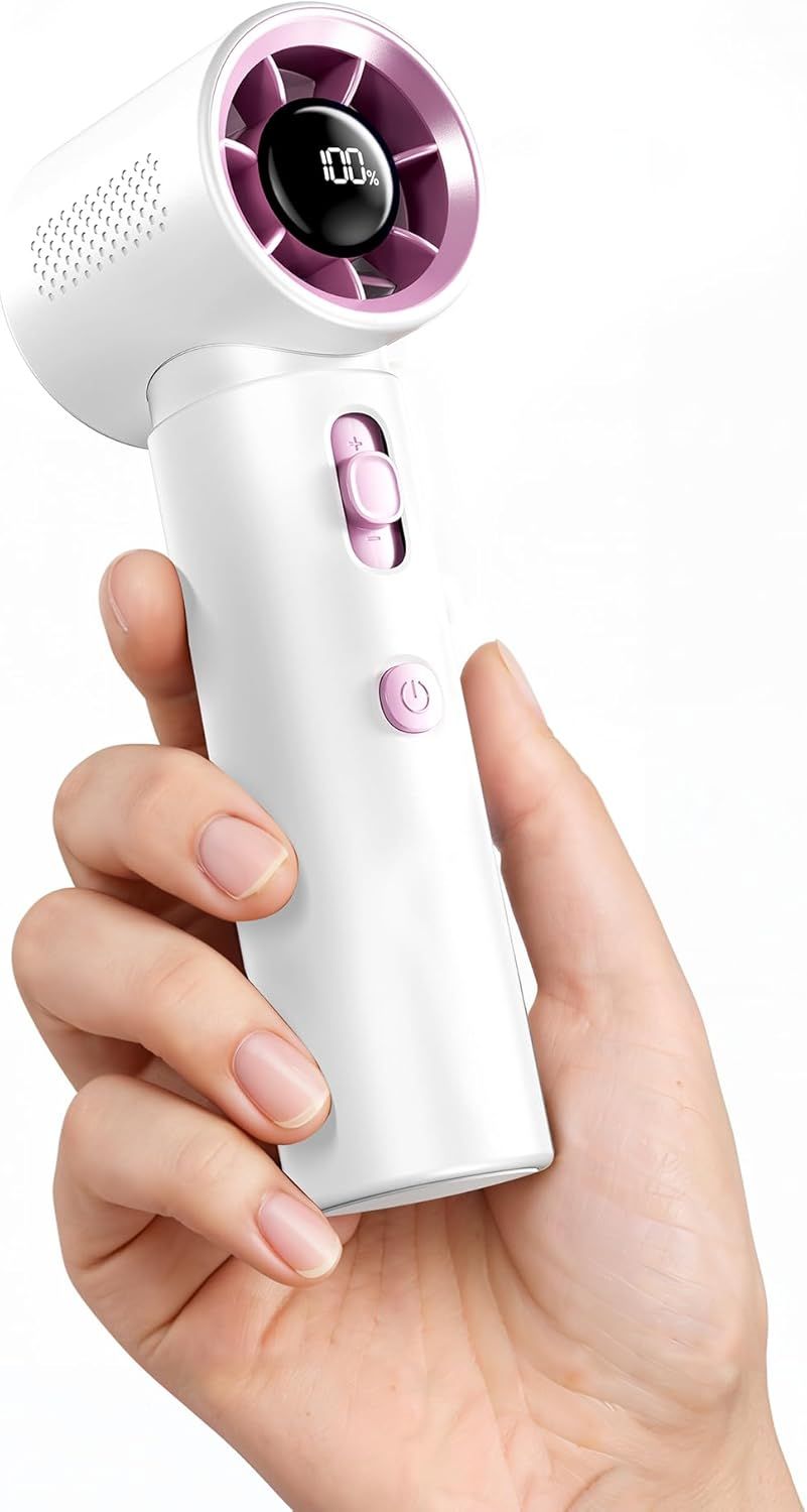Portable Handheld Turbo Fan, 100 Gear High Speed, Up to 12H Rechargeable Personal Fan with Digital Display, Detachable Base & Lanyard, Small Travel Essentials Cooling Gifts for Women Men New Era Fashion LLc