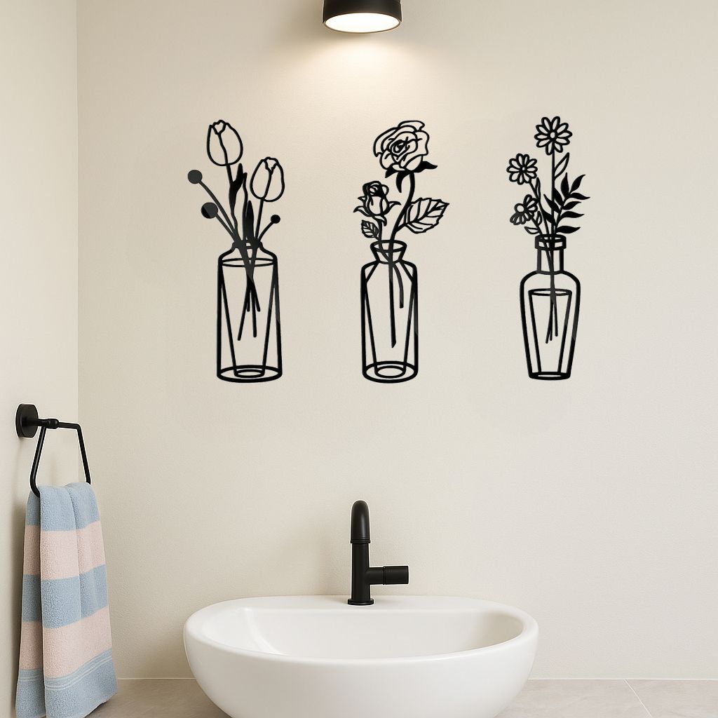 CIFbuy™ Metal Flower Wall Decorations Set of 3 Simple Iron Vase-Inspired Wall Art Ideal for Kitchens Bathrooms Living Rooms Bedrooms Studies Doors Por(TikTok/temu self-pickup orders) New Era Fashion LLc