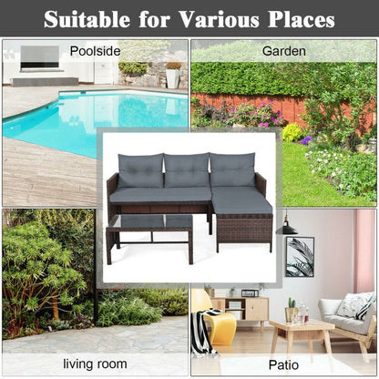 3 Pieces Outdoor Patio Corner Rattan Sofa Set New Era Fashion LLc