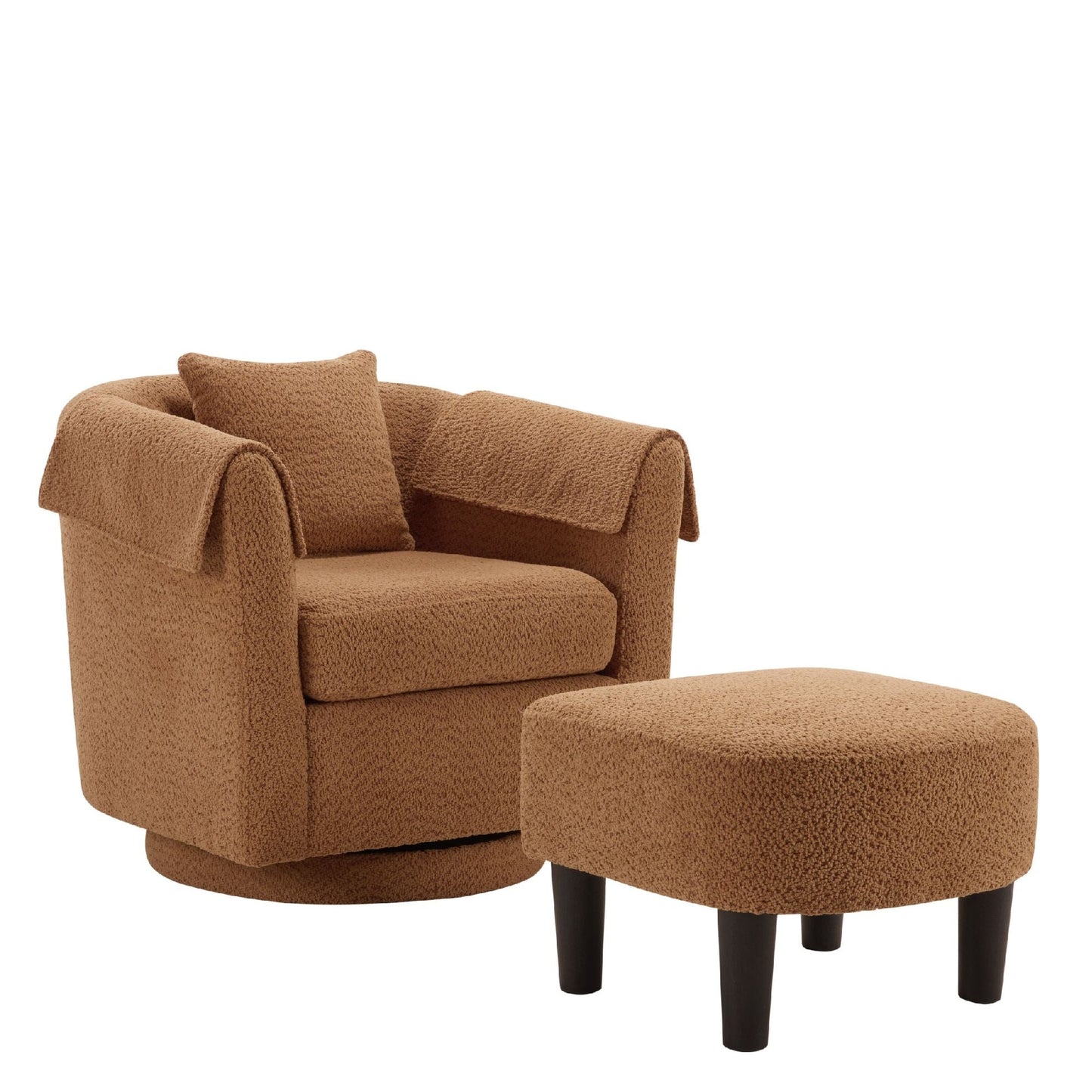 Swivel Accent Chair with Ottoman Set, Modern Chenille Barrel Armchair with Removable Back Pillow & 2 Armrest Covers for Living Room, Bedroom, Office, Yellow New Era Fashion LLc