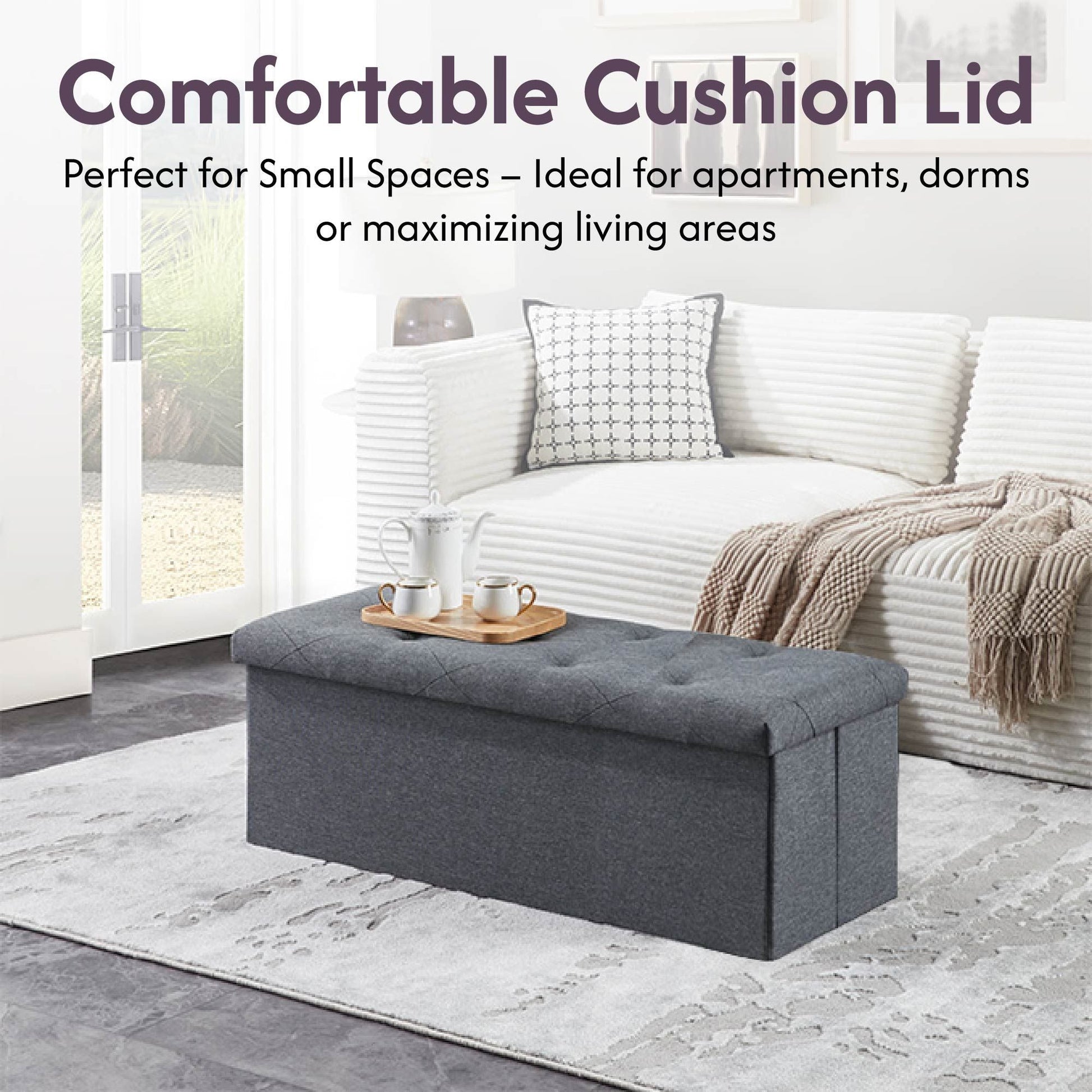 Folding Storage Ottoman Bench, Ottoman Foot Rest, End of Bed Bench, Storage Chest, for Living Room, Bedroom, Entryway, 43 Inches, Gray New Era Fashion LLc