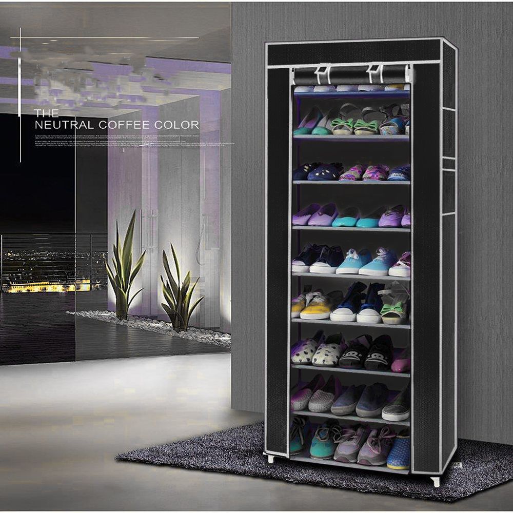 Room-saving 10-Layers 9 Lattices Non-woven Fabric Shoe Rack Black New Era Fashion LLc