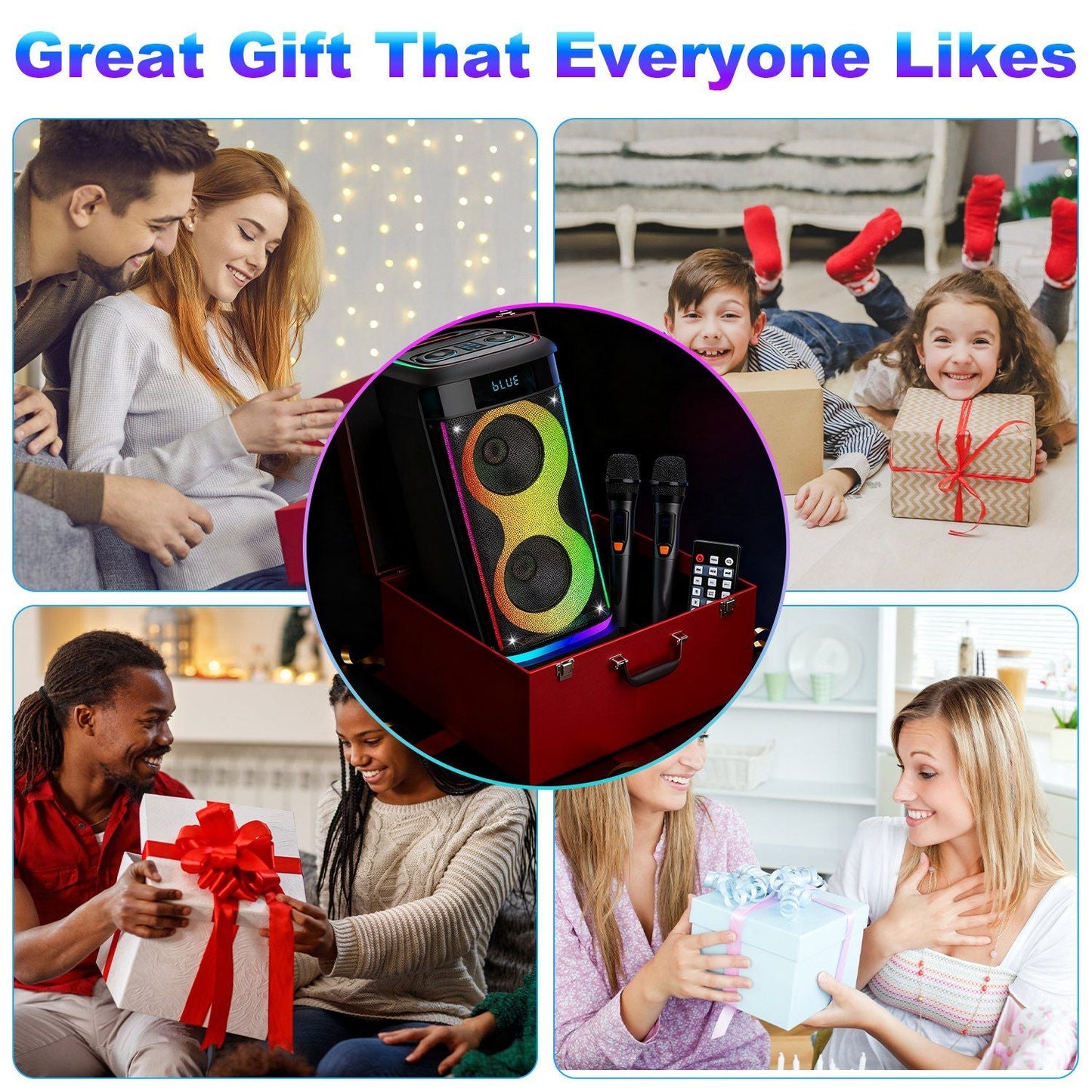 Portable Wireless Party Speaker with LED Light Wireless Mic Remote Control TWS Treble Bass Mic. Echo Music Accompany Mic. Priority Guitar In New Era Fashion LLc